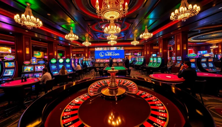 Experience the thrill of real-time betting with lc88.com inside a bustling casino environment.